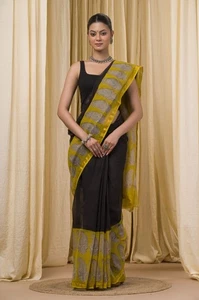 Women Designer Saree Print Kota Doria Fabric Bollywood Wedding Party Sari Blouse - Foto 1 di 7