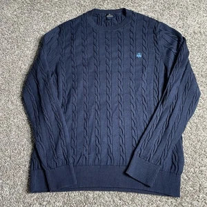 Brooks Brothers Supima Sweater Mens Large Navy Chunky Cable Knit Preppy Cotton - Picture 1 of 9