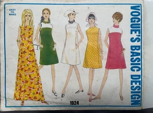 Vogue’s Basic Design A-line dress1960s Uncut Sewing Pattern 1924 Size 12 Bust 34 - Picture 1 of 5