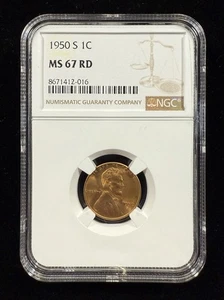 1950-S 1C Lincoln Wheat Cent NCG MS67 RD Item#320 - Picture 1 of 4