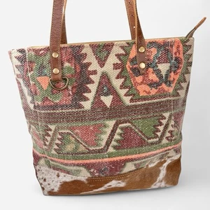 Myra Tasche Western Schultertasche Beuteltasche Haare auf Rindsleder Canvas Southwestern - Bild 1 von 11