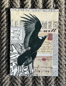 Artist Trading Card ACEO original Collage Crow In Flight - Picture 1 of 2