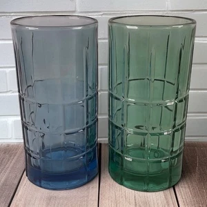 Juego de 2 vasos de té helado Anchor Hocking azul y verde tartán 6 1/8" - Imagen 1 de 7
