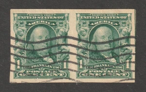 Scott # 314, Used Pair, VF, 1¢ Franklin, 1906, Hand-Stamped Wave Cancel - Picture 1 of 2