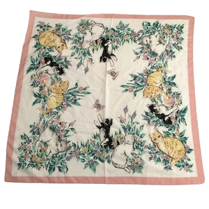 Vintage Avon Katze Kätzchen Schal 31 x 31 Quadrat verspielt Katze Garten Blumen Landhaus - Bild 1 von 11