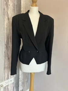 Planet Vintage Blazer Ladies Size 14-16 Black Cinched Waist Jacket Wool Blend - Picture 1 of 9