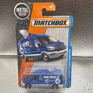 2017 Matchbox 14 FORD TRANSIT NEWS VAN Blue 9/125 GREAT CARD Adventure City - Picture 1 of 2
