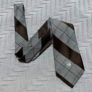 Vintage Oleg Cassini brown houndstooth striped men's tie - Picture 1 of 5