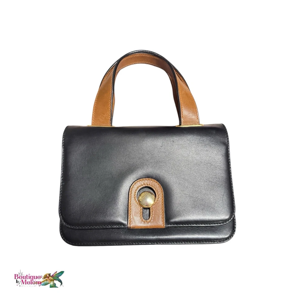 Gherardini for Lord & Taylor Black Brown Leather Handbag Vintage - Image 1 of 4