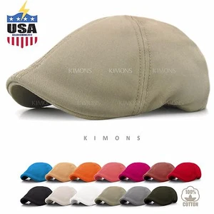 Solid Cotton Gatsby Cap Mens Ivy Hat Golf Driving Summer Sun Flat Cabbie Newsboy - Picture 1 of 12