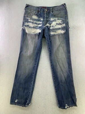 Fox Racing Mens Size 32x32 Medium Wash Distressed Ripped Straight Jeans - Image 1 of 4