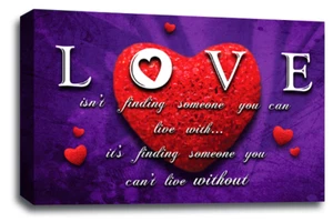 Large Love Heart Quote Art Print Red Purple Grey Live Laugh Framed Canvas - Picture 1 of 6