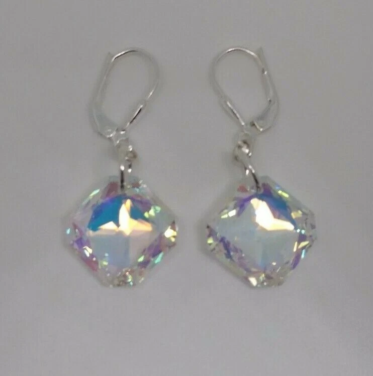 Pendientes de rombo AB de cristal Swarovski de plata esterlina m/w; Palanca Foto 1 de 1