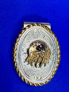 Eagle's Head Red Ruby Eye, Jewelers Bronze Vintage Crumrine Money Clip - Picture 1 of 18