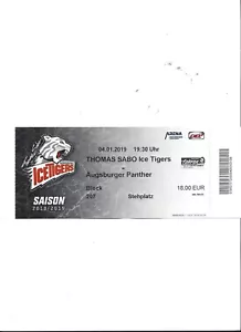 DEL Sammler Ticket: EHC ICE TIGERS NÜRNBERG - AEV AUGSBURG PANTHER 04.01.2019 - Bild 1 von 1