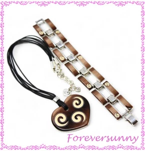 Brighton Milano Heart Black Corded Brown Silver Necklace Bracelet Set Pouch - Bild 1 von 6