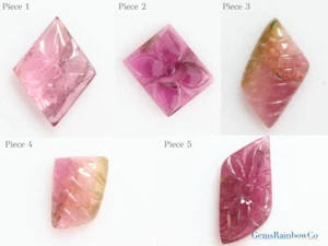 Carved Tourmaline in fancy shape, Tourmaline Carved in Kite Shape, Multi Color  - Picture 1 of 16