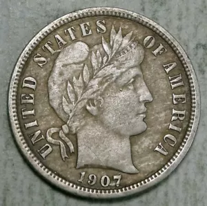 1907-S Dime da barbiere, estremamente fine, scontato data migliore 0727-02 - Foto 1 di 2