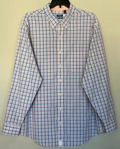 IZOD Dress Shirt Men’s Size 2XLT Big & Tall Orange Blue Check Premium Essentials - Picture 1 of 9