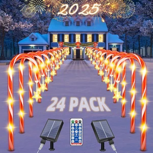 Christmas Solar Candy Cane Pathway Lights Decorations Outdoor Yard 24 Pack Canes - Picture 1 of 9