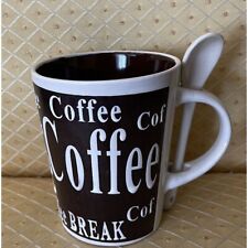 MR COFFEE BREAK MUG WITH SIDE SPOON BROWN BEIGE Vintage Ceramic Cup