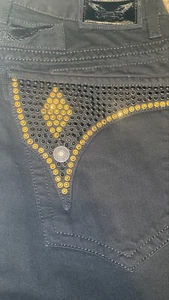 Auténtico Negro y Oro Diamante Serpiente Petirrojos Jean Vaqueros Largos Hombre 34 Pantalones 1:1 - Imagen 1 de 4
