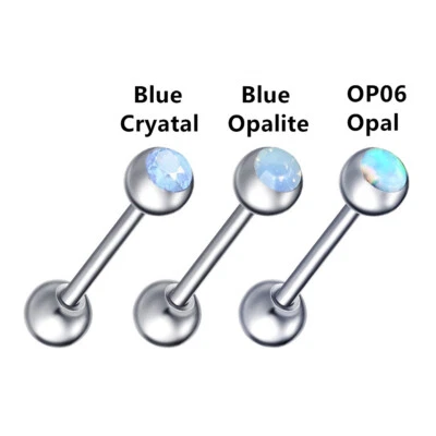 3pc 14g Mixed Opal Crystal Steel Tongue Bar Barbell Piercing Jewelry 16/19/22mm - Imagem 1 de 4
