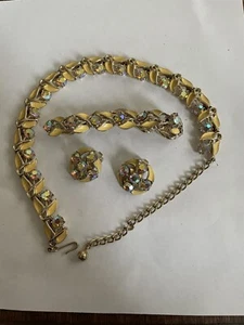 1950 VINTAGE KRAMER NEW YORK LEMON LEAF RHINESTONE Necklace Bracelet Earring Set - Picture 1 of 8