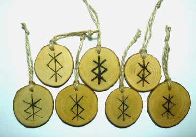 Small 2" Rustic Norse Viking Circular Bind Rune PROTECTION Wood Hanging Decor - Image 1 of 4