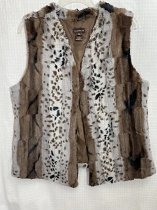 Multiples Womens Brown Animal Print Faux Fur Multi Winter Vest Size PM - Picture 1 of 17