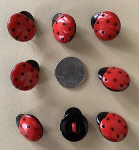 USA SELLER -- LG LADY BUG BUTTONS — 25mm x 22mm Wide — Red/Black — 8 Pcs - Picture 1 of 2