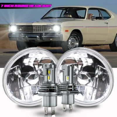 Pair 7" inch Round LED Headlights High/Low Housing For Dodge Dart 1964-1976 D100 - Image 1 of 4