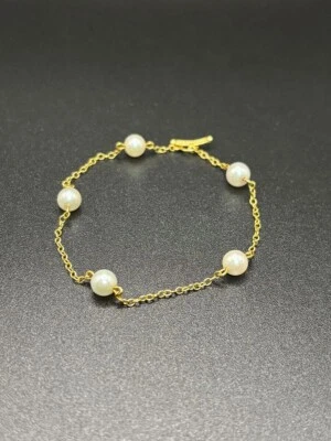 蒂芙尼 K18YG 750 珍珠站手链珍珠 Elsa Peretti — 第 1/4 张图片