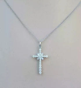 2Ct Round Cut Lab Created Diamond Women's Cross Pendant In 14K White Gold Plated - Picture 1 of 3