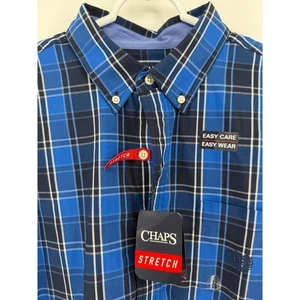 Chaps NWT Mens Blue Plaid Stretch Easy Care Button Down Long Sleeve Shirt - Picture 1 of 4