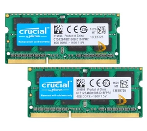 Crucial 2x 4GB 2RX8 PC3-12800S DDR3 1600Mhz SODIMM 204Pin Laptop Memory RAM - Picture 1 of 9