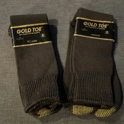 LOTE DE 2 calcetines de lycra marrón Nassau punta dorada vintage para hombre hechos en EE. UU. talla 10-13 Foto 1 de 4