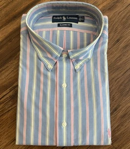 Ralph Lauren Classic Fit Button Down Shirt Mens 17.5 34/35 Striped Long Sleeve - Picture 1 of 3