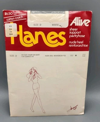 Pantimedias Hanes Alive Sheer Support blancas punta reforzada talla D entrepierna de algodón 1980 Foto 1 de 4