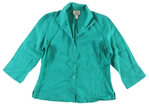 Talbots 100 % irisches Leinen grün Kragen Knopfleiste 3/4 Ärmel Bluse 14 - Bild 1 von 4