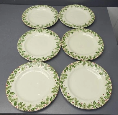 PIER 1 Winter Wonders Set 6 Platos de Cena Vacaciones Marfil/Holly Ironstone 10.5" Foto 1 de 4
