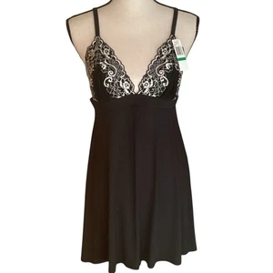 NWT Jezebel Demeure Black Lace-Trim Babydoll Chemise With Adjustable Straps - Picture 1 of 10