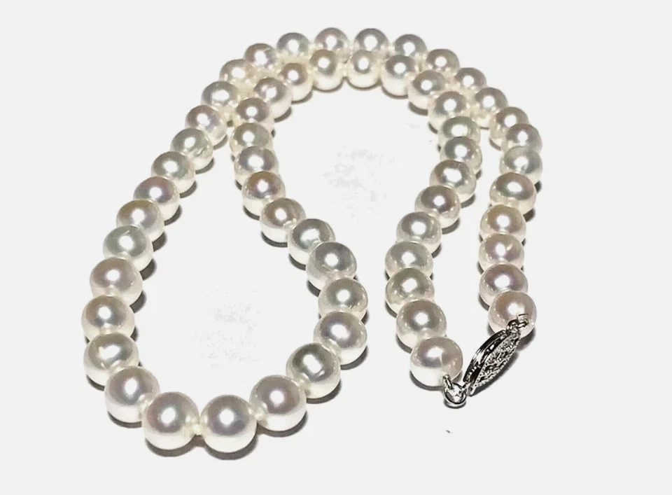 Collar japonés de perlas blancas Akoya 9-10 mm cierre de oro de 18 pulgadas 14K Foto 1 de 4