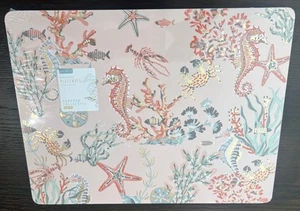 Envogue Cork Placemats Set Of 4 Pink Teal Reversible Starfish Seahorse 12x16 - Picture 1 of 5