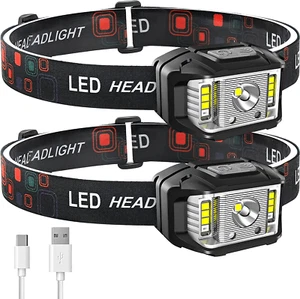 2 Pcs Headlamp Rechargeable 1200 Lumen Super Bright Motion Sensor LED Flashlight - Picture 1 of 12