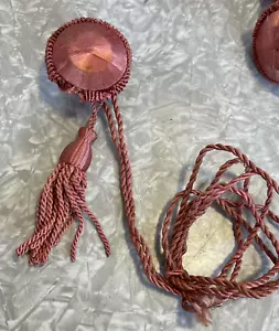 VTG MOLDING PICTURE MIRROR HANGER ROSY PINK ROSETTE TASSEL CORDED WIRE ANTIQUE - Picture 1 of 6