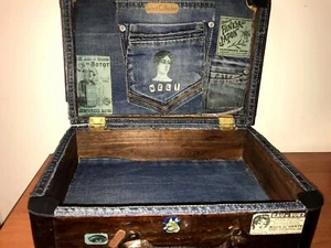 Vintage Old Recycling Suitcase Wooden Trunk Hand Made Decoration  - Picture 1 of 12