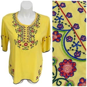 Camisa Campesina Mujer Grande Bordada Mexicana Floral Amarilla Trabajo Informal - Imagen 1 de 14