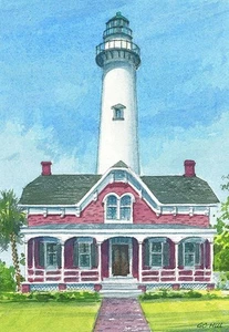 St. Simons Island Leuchtturm Portrait, Georgia. Gerald Hill Aquarell Notizkarten - Bild 1 von 2