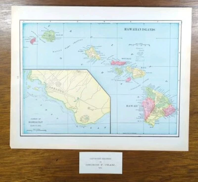 Vintage 1903 ILHAS HAVAIANAS Mapa 14"x11" Antigo Original HONOLULU OAHU HI - Imagem 1 de 4